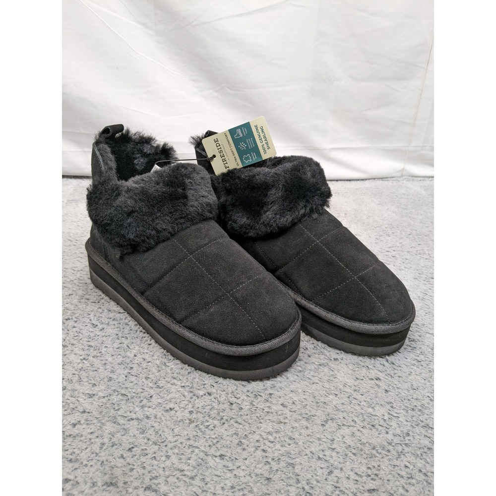 Dearfoams Womens Bayswater Genuine Shearling Quilted Platform Bootie Size 11 NEW
